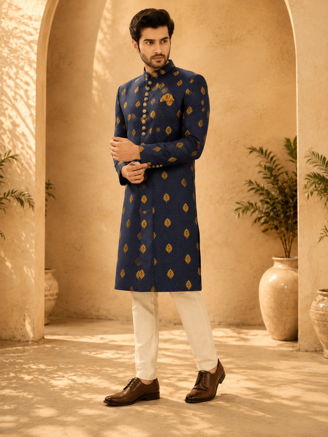 Royal Blue Woven Indo Western