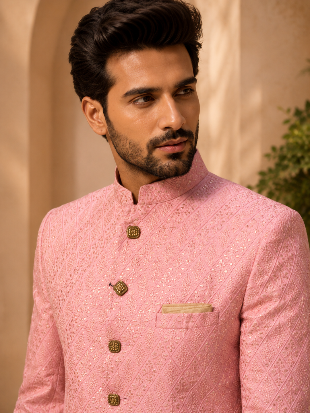 Pink Embroidered Indo Western Sherwani