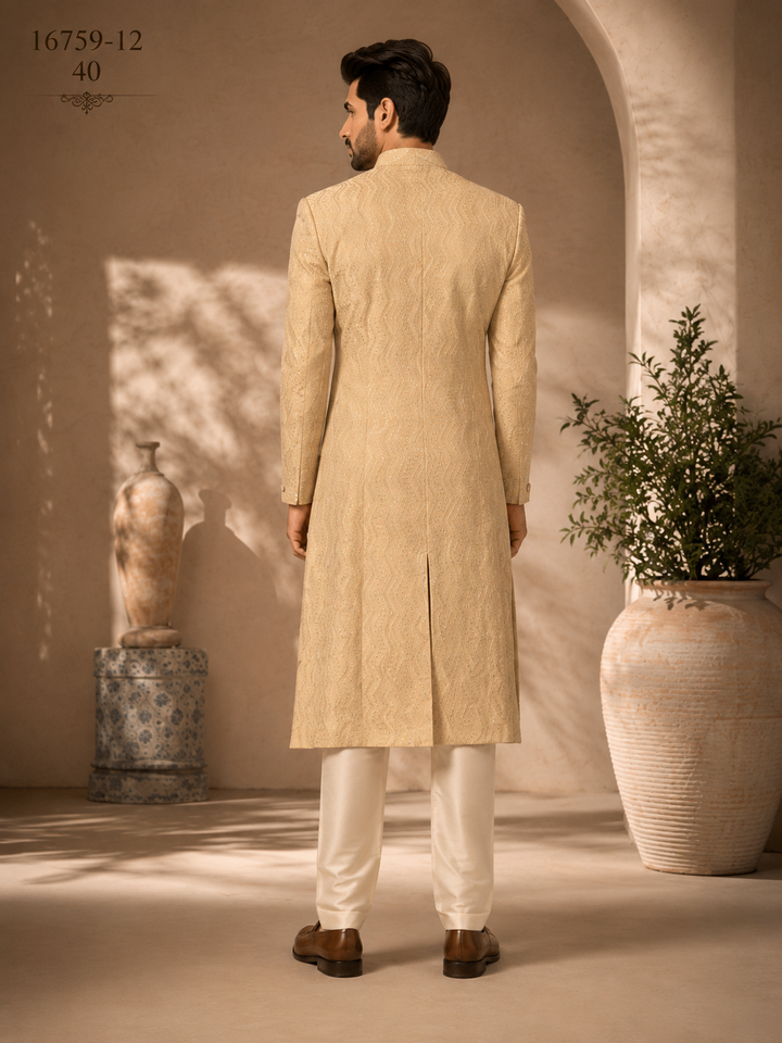 Yellow Indo Western with Textured  Design
