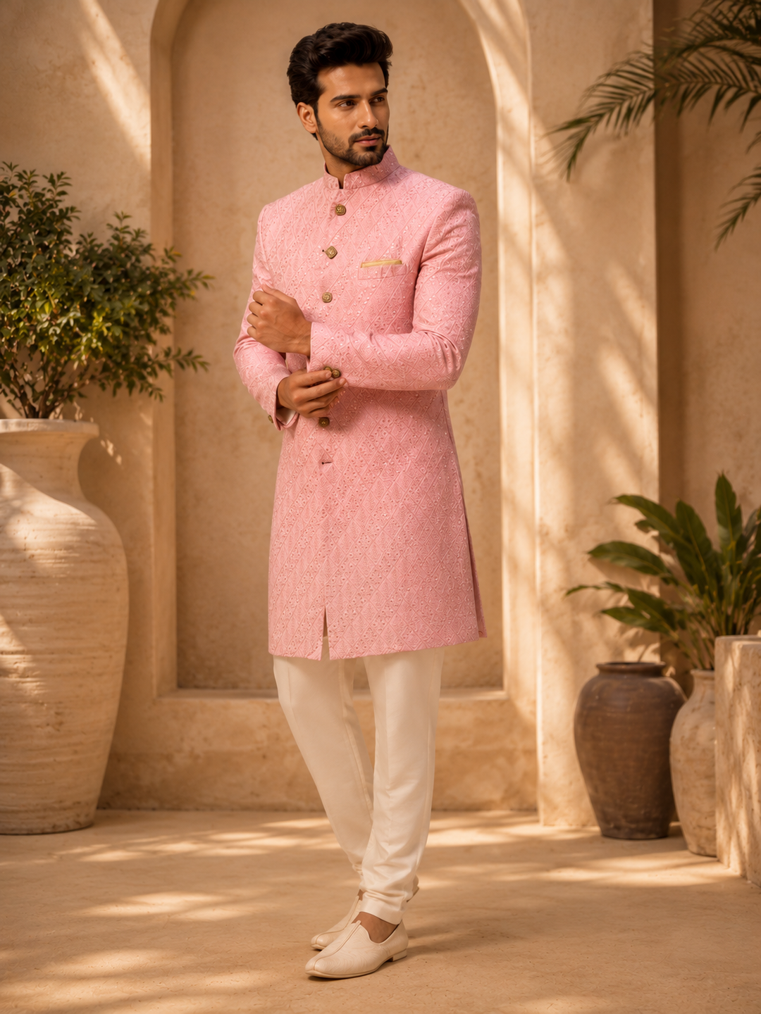 Pink Embroidered Indo Western Sherwani
