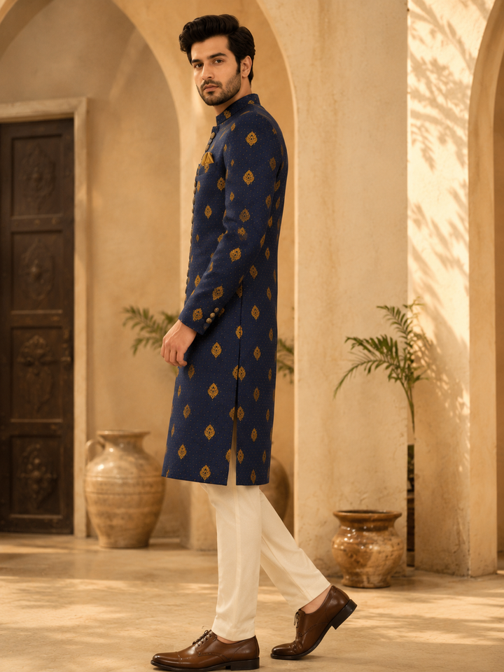 Royal Blue Woven Indo Western