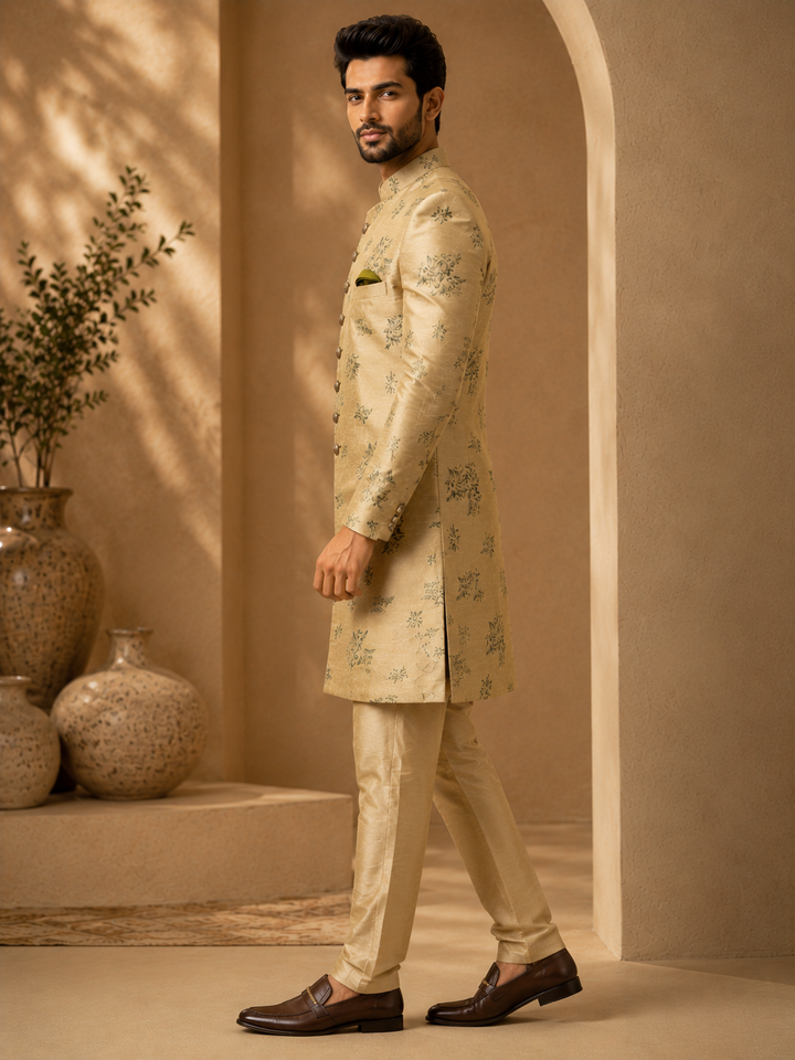 Gold Indo Western with Floral brocade design