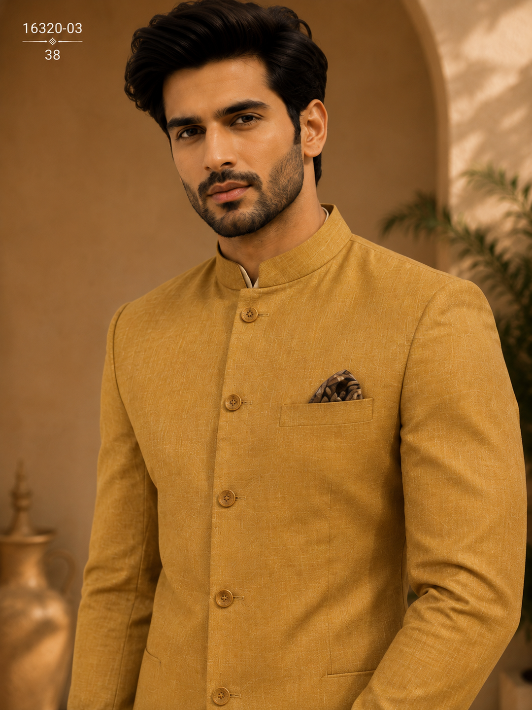 Mustard Indo Western Textured Long Jacket