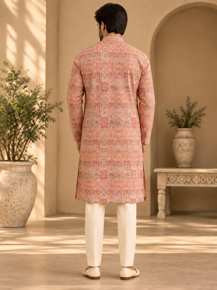 Pink Printed Ethnic Kurta for Men