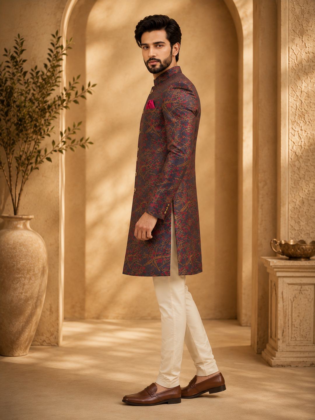Charcoal Indo Western with  Printed Design