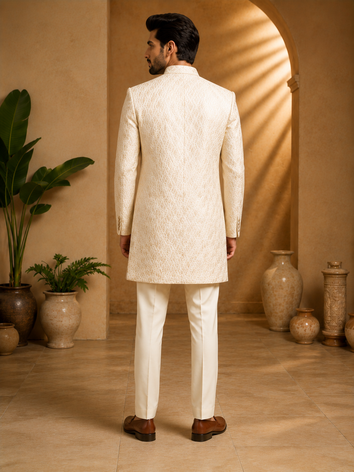 Ivory Indo Western Jacquard Textured Set