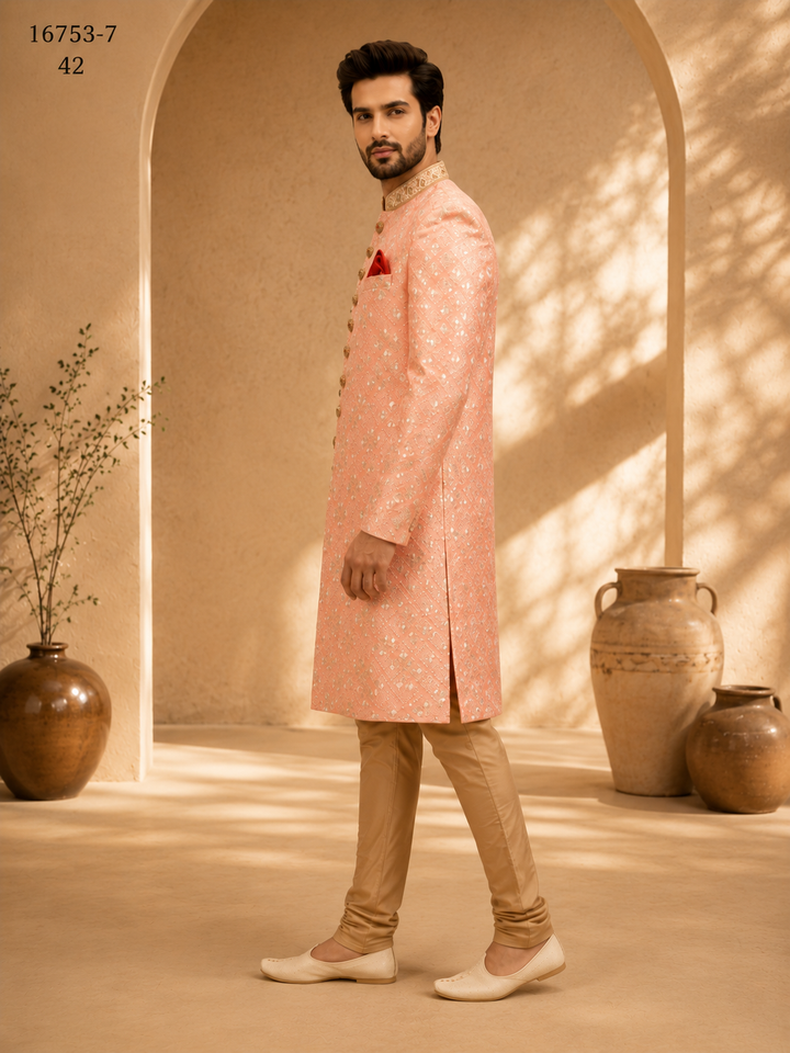 Peach Indo Western with Embroidered Collar