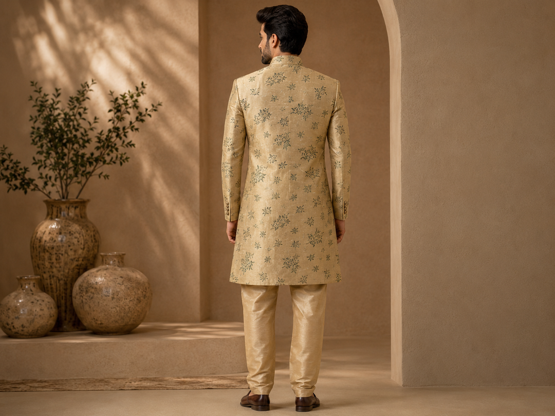 Gold Indo Western with Floral brocade design