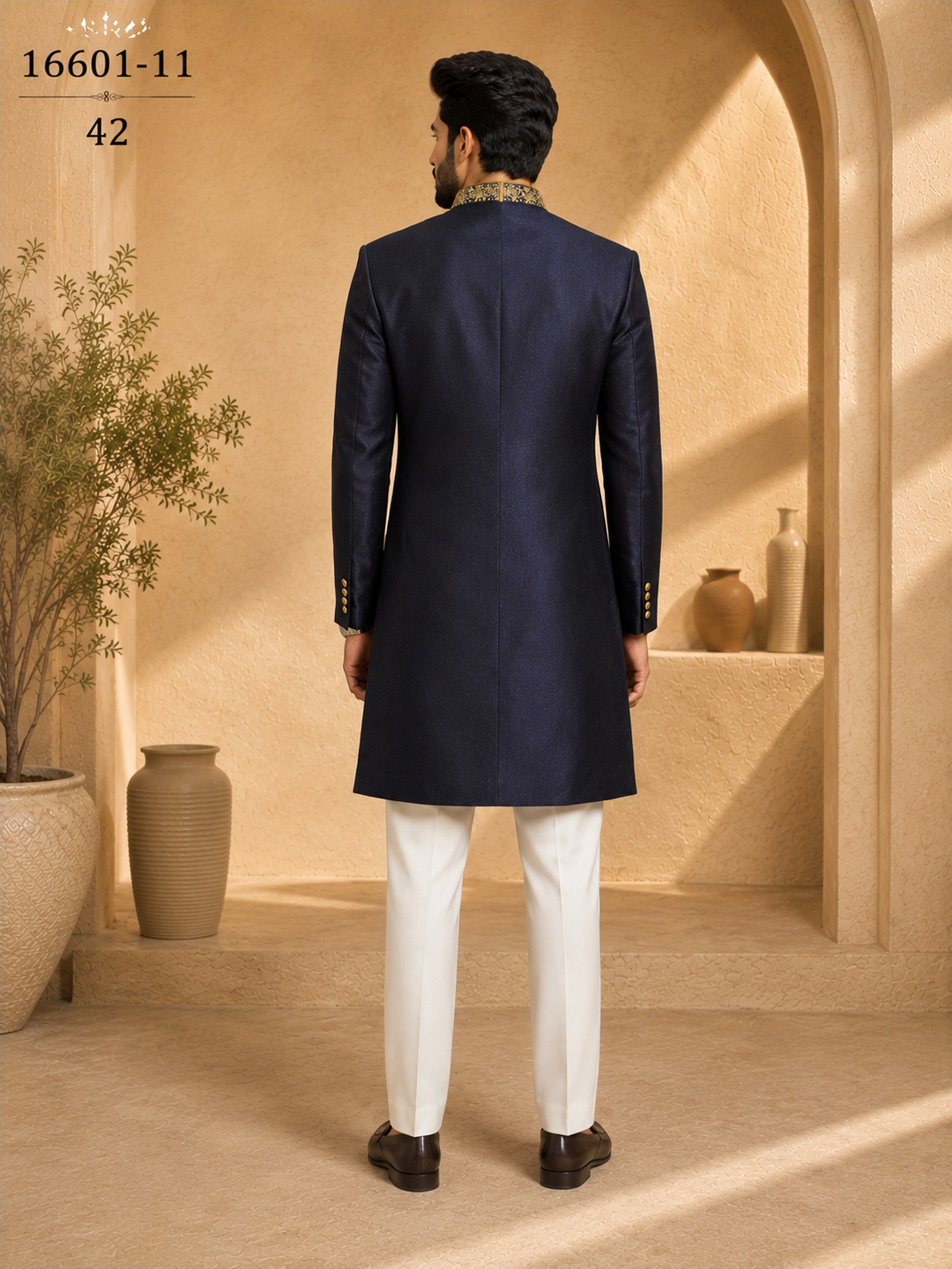 Navy Blue Indo Western with Embroidered Collar