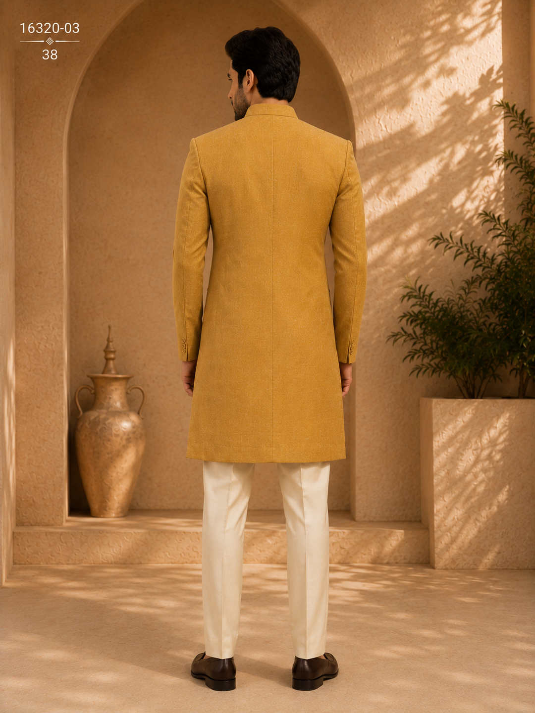 Mustard Indo Western Textured Long Jacket
