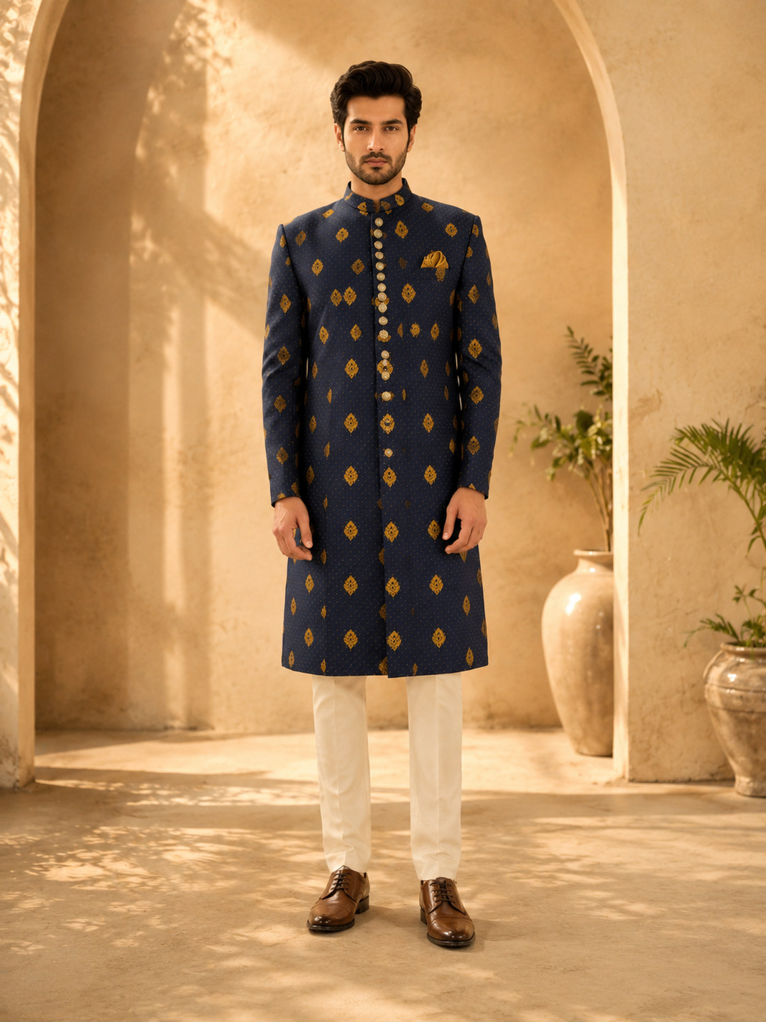 Royal Blue Woven Indo Western