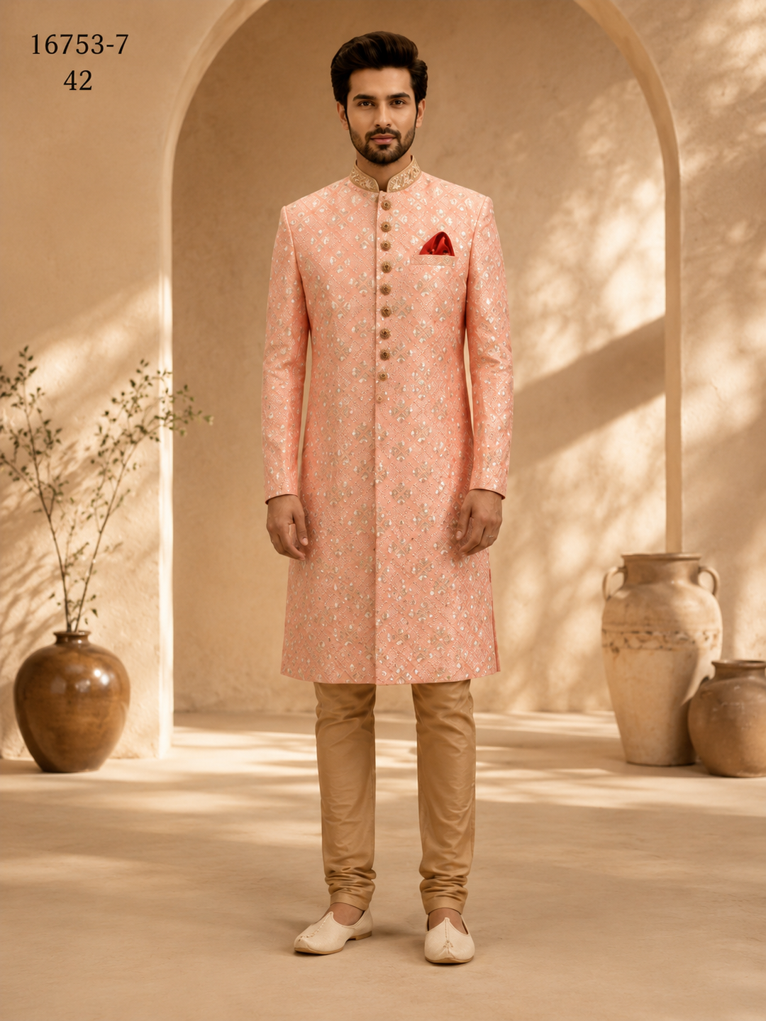 Peach Indo Western with Embroidered Collar