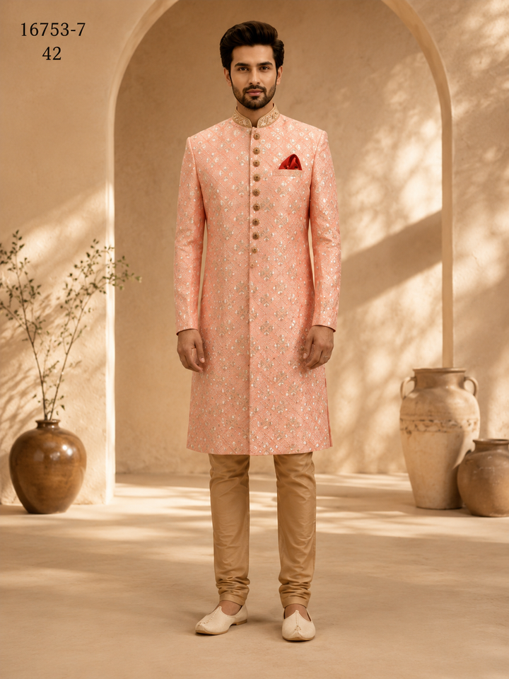 Peach Indo Western with Embroidered Collar