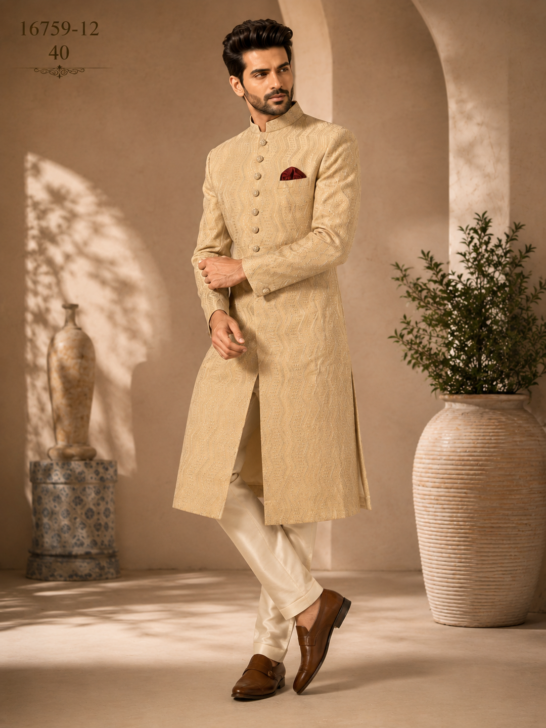 Yellow Indo Western with Textured  Design