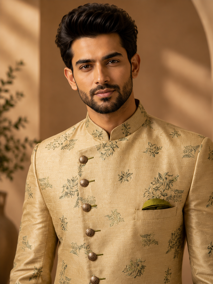 Gold Indo Western with Floral brocade design