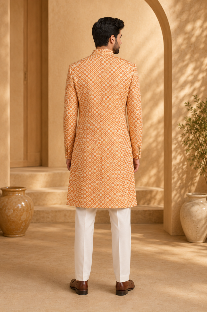 Peach Indo Western Embroidered Diamond Pattern with mirrors
