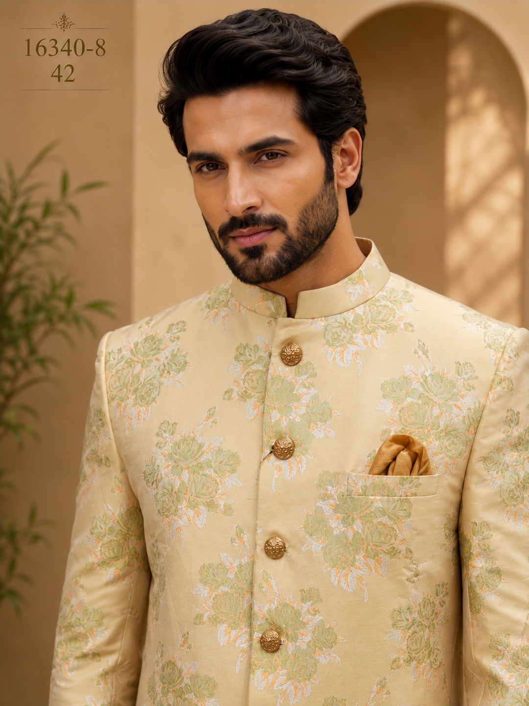 Gold floral brocade Indo Western Set