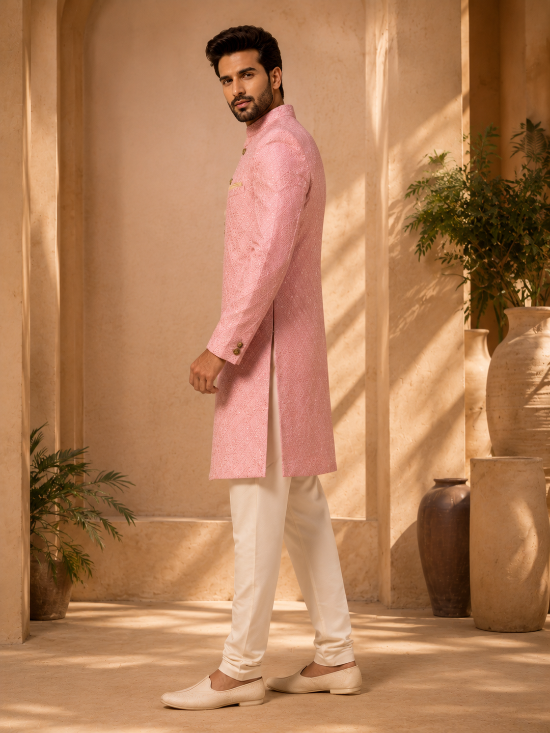 Pink Embroidered Indo Western Sherwani