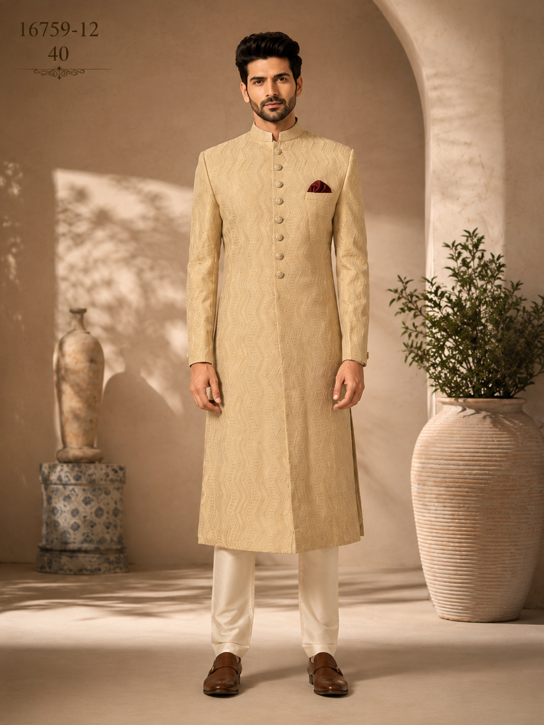Yellow Indo Western with Textured  Design