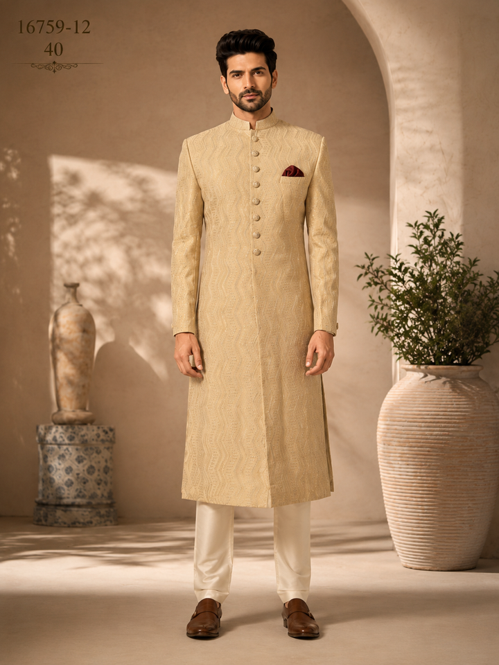 Yellow Indo Western with Textured  Design