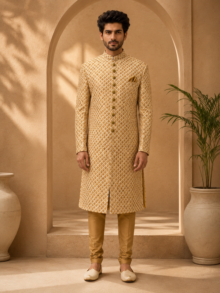 Gold Indo Western Embroidered Diamond Pattern  with mirrors