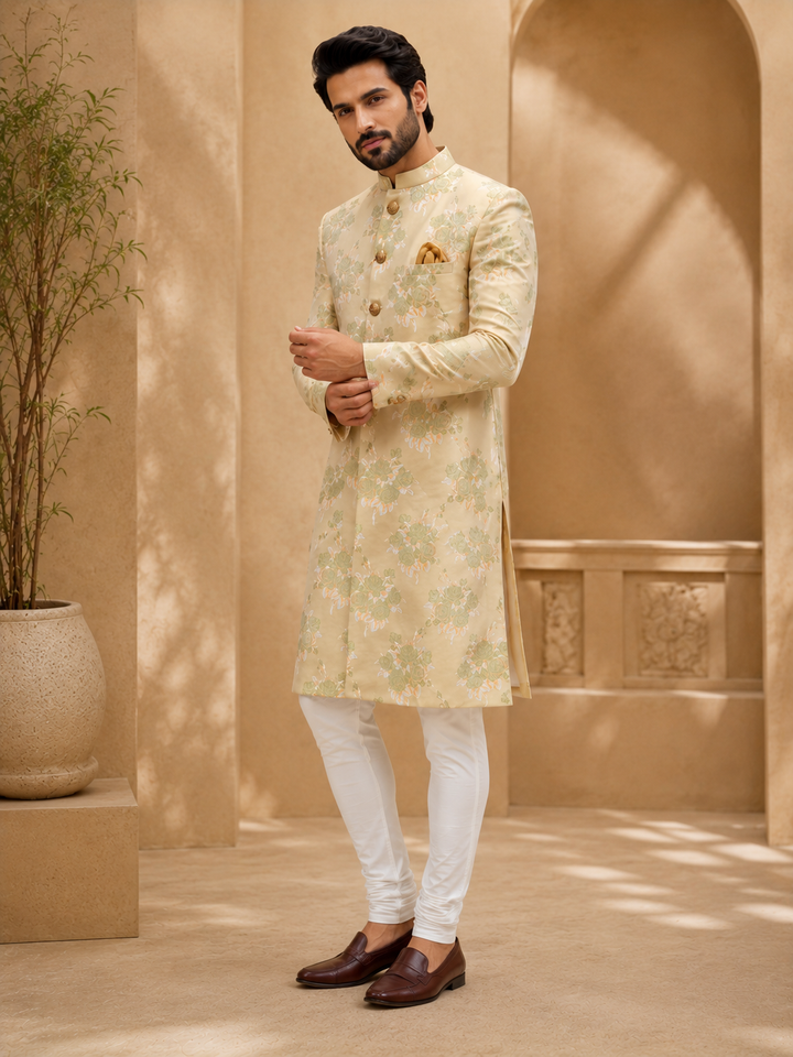 Gold floral brocade Indo Western Set