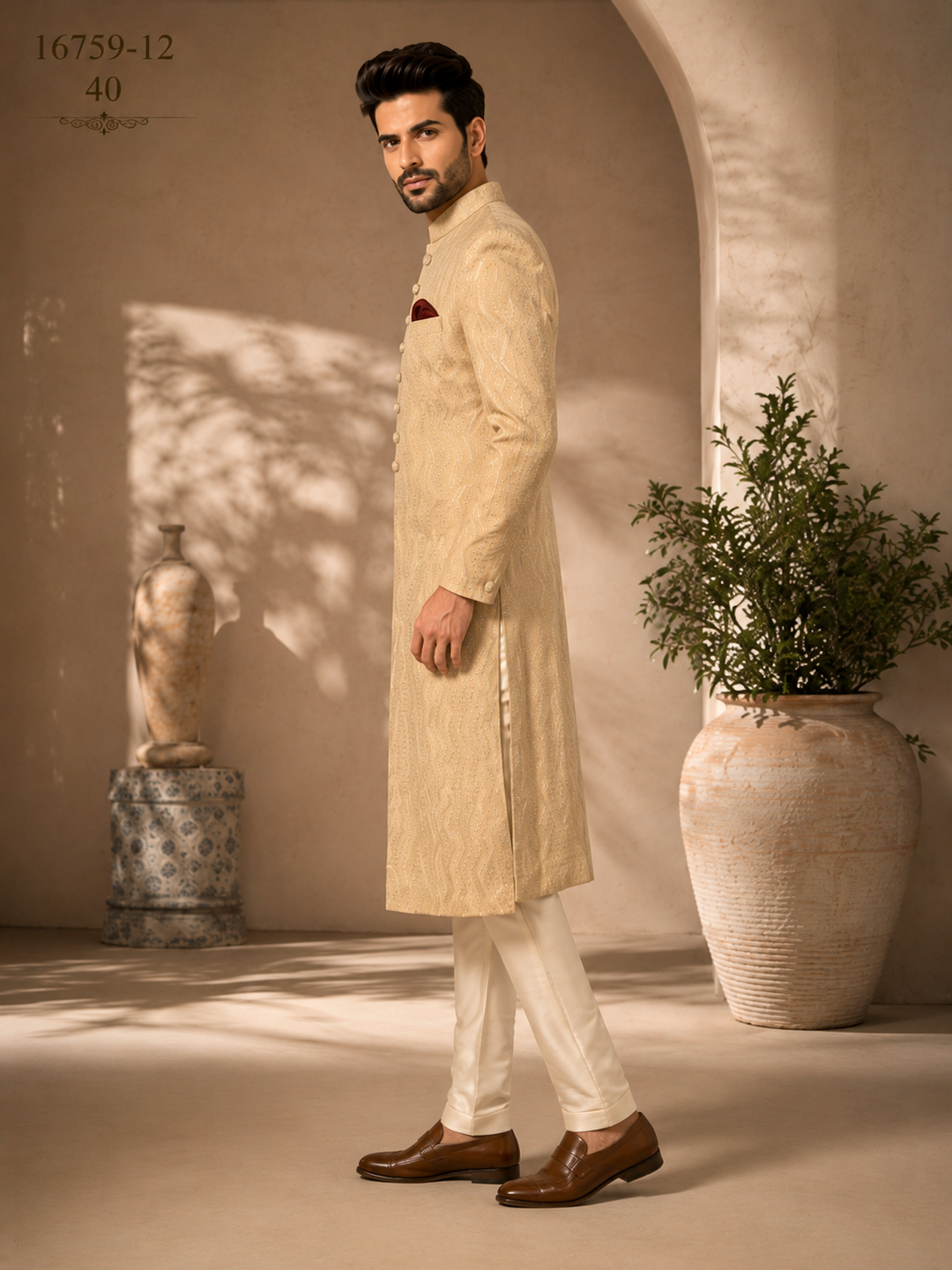 Yellow Indo Western with Textured  Design