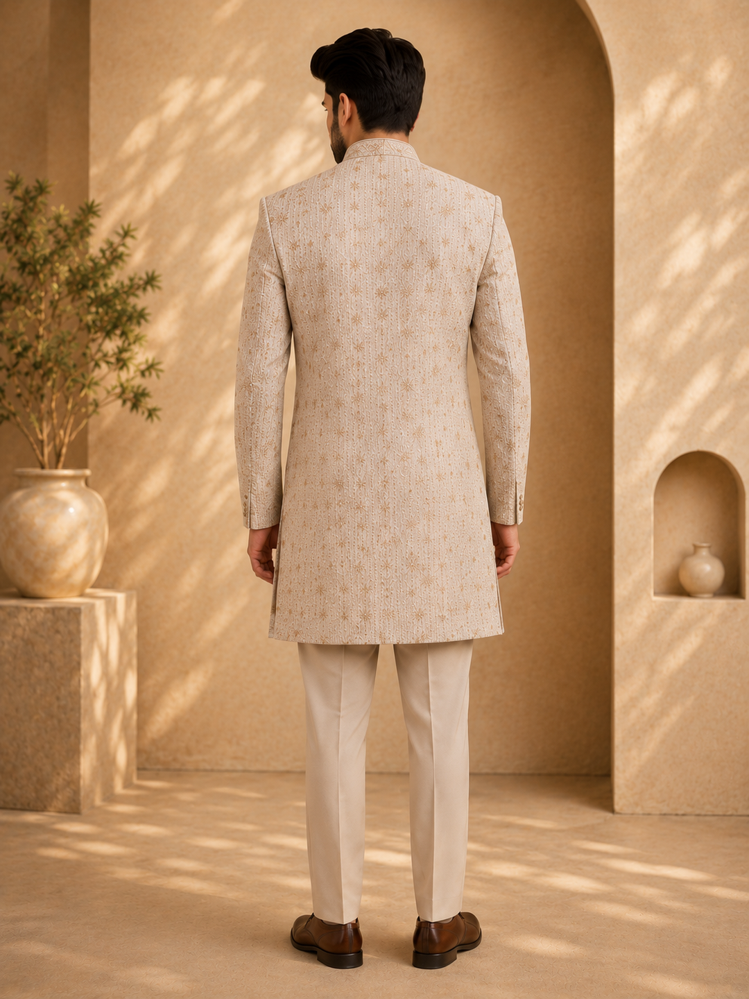 Fawn double pattern look Indo Western embroidered Design