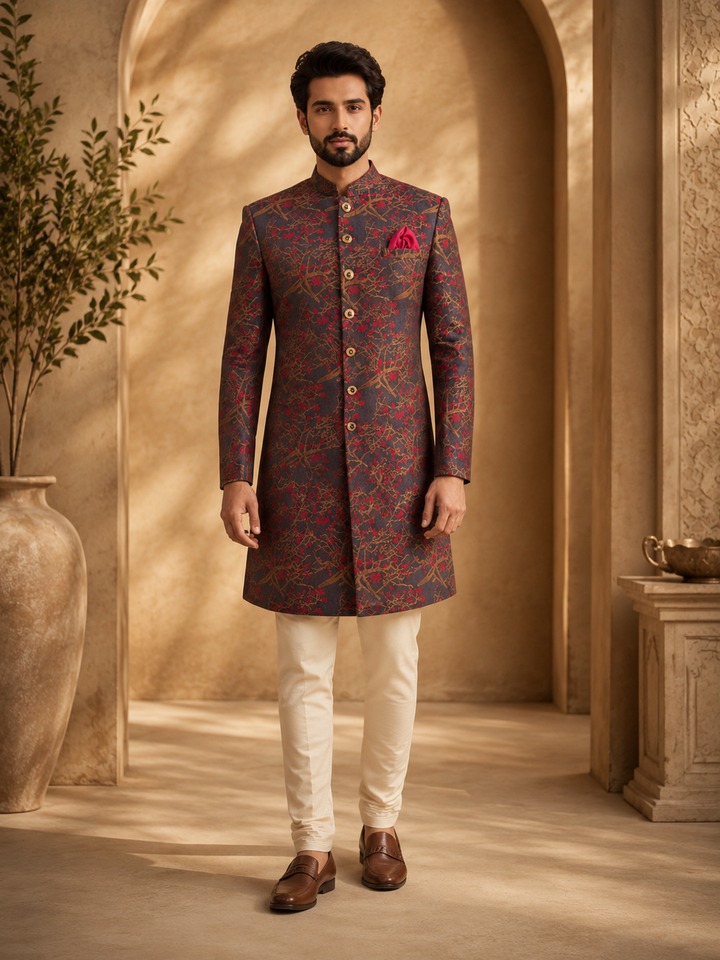 Charcoal Indo Western with  Printed Design