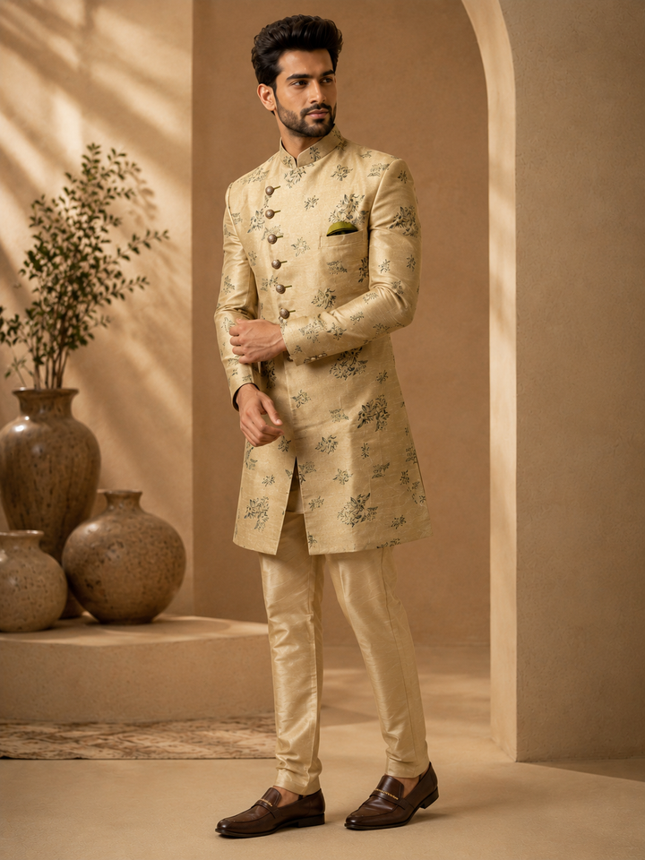 Gold Indo Western with Floral brocade design
