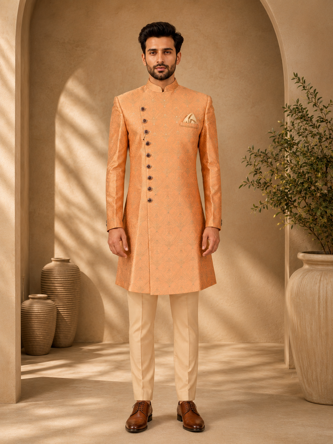 Peach brocade Indo Western