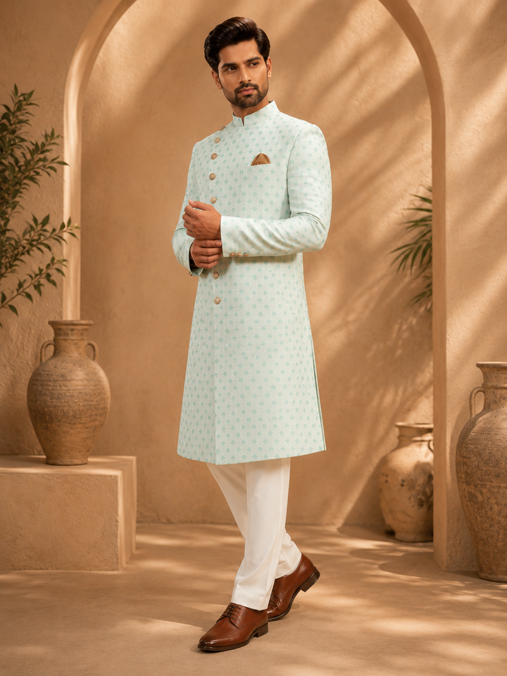 Mint Green brocade Indo Western