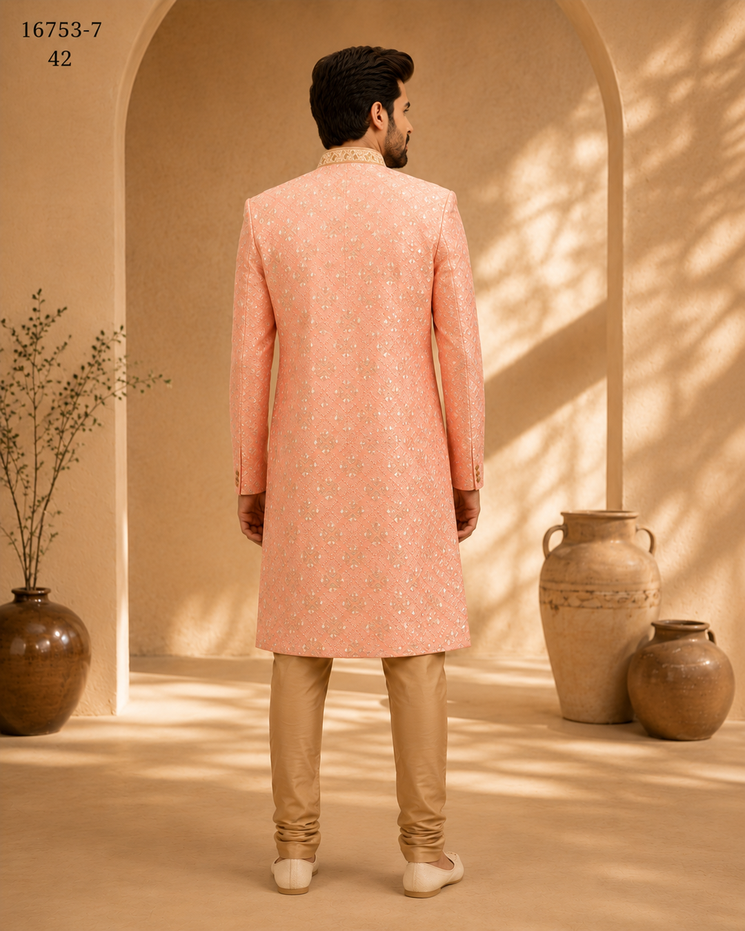 Peach Indo Western with Embroidered Collar