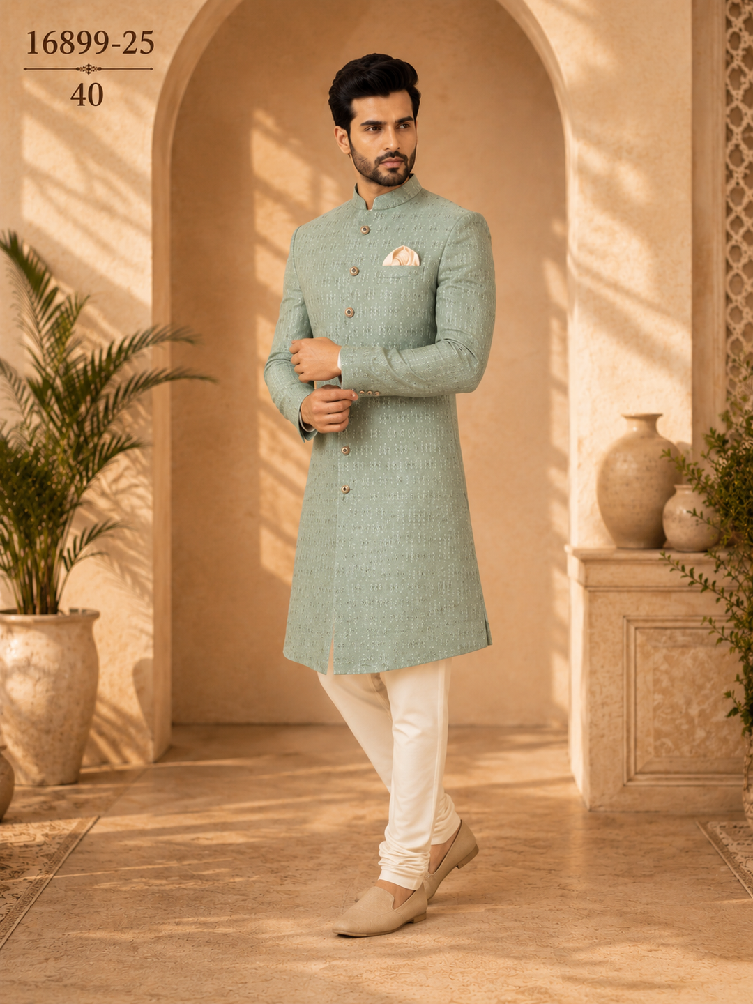 Sage Green velvet Indo Western